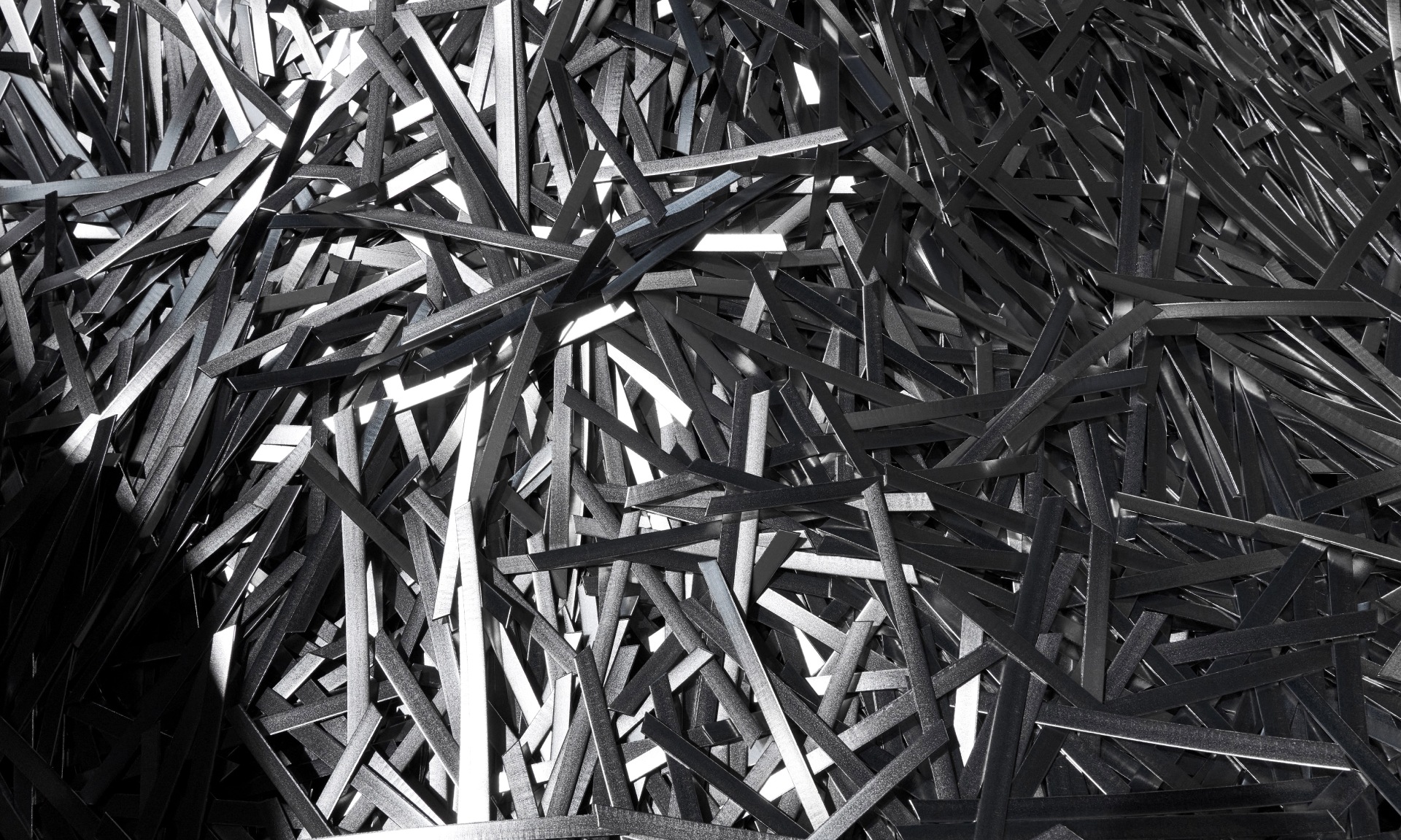A large accumulation of scrap metal cut into small pieces.